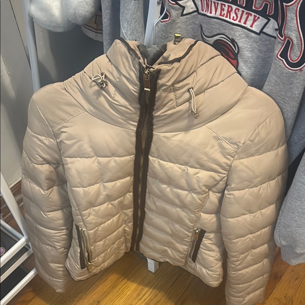 Zara Tan Puffer Jacket with High Collar